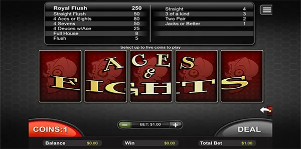 rtg aces and eights video poker screenshot